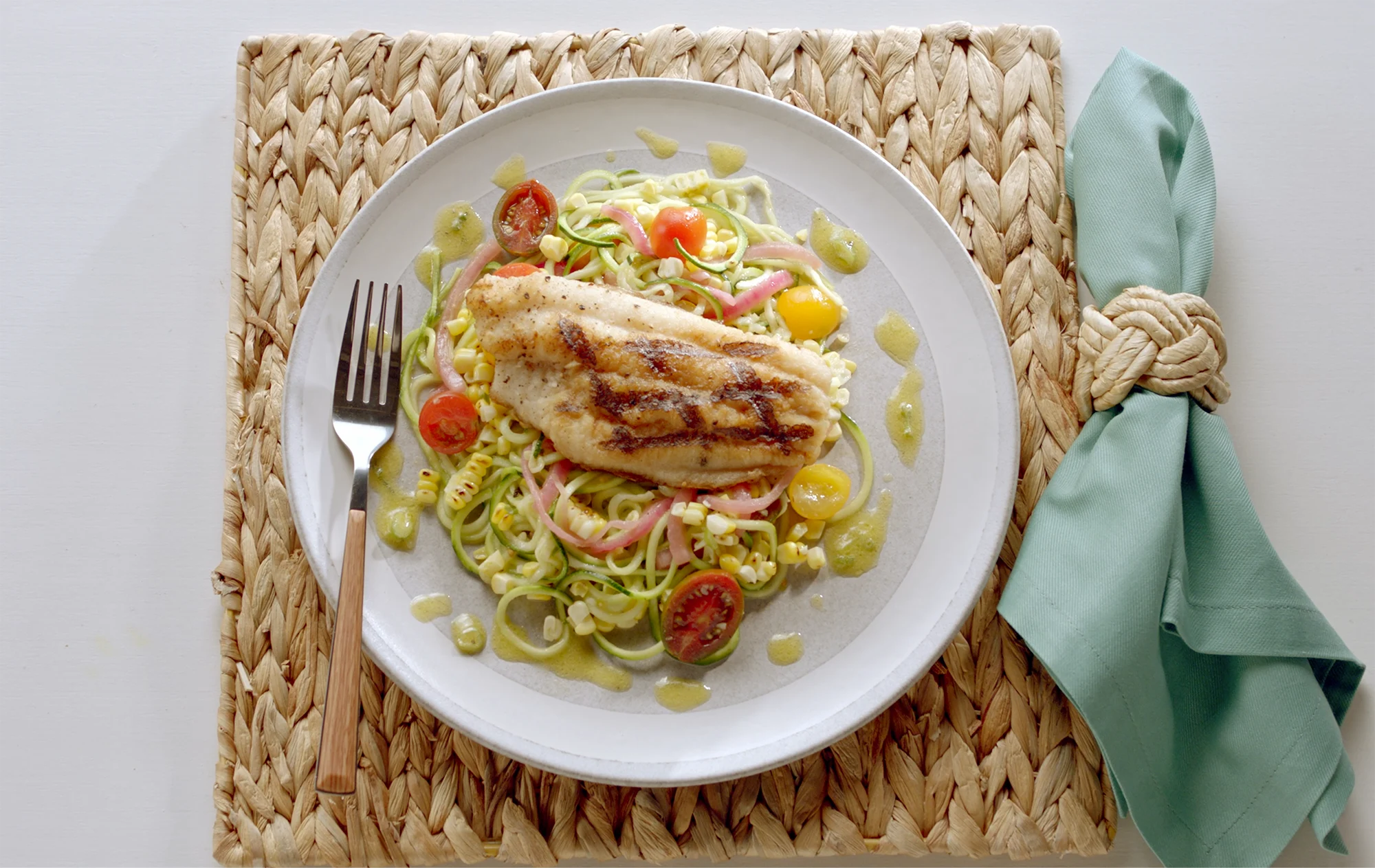 Zucchini Noodles with Grilled Catfish – TCI