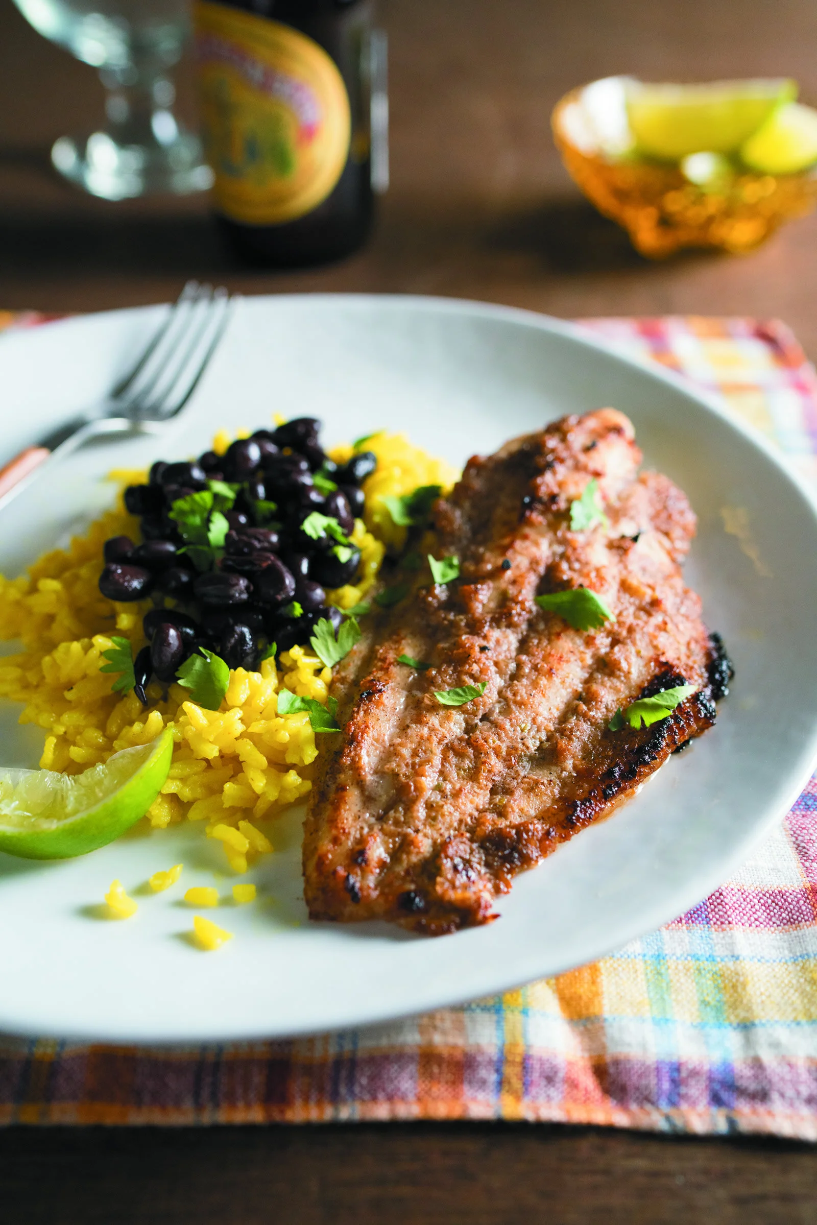 Jamaican Jerk Catfish with Black Beans and Yellow Rice TCI