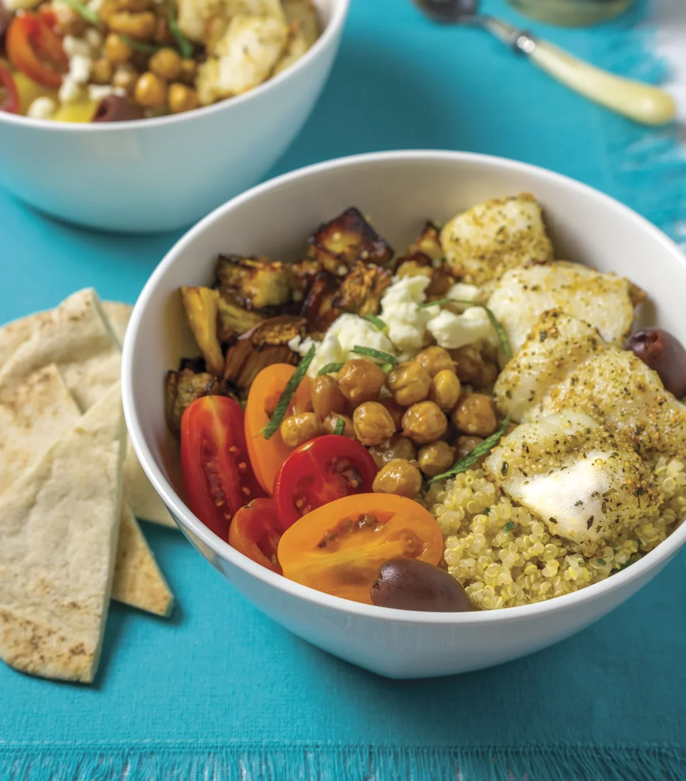 Catfish & Eggplant Mediterranean Quinoa Bowl – TCI