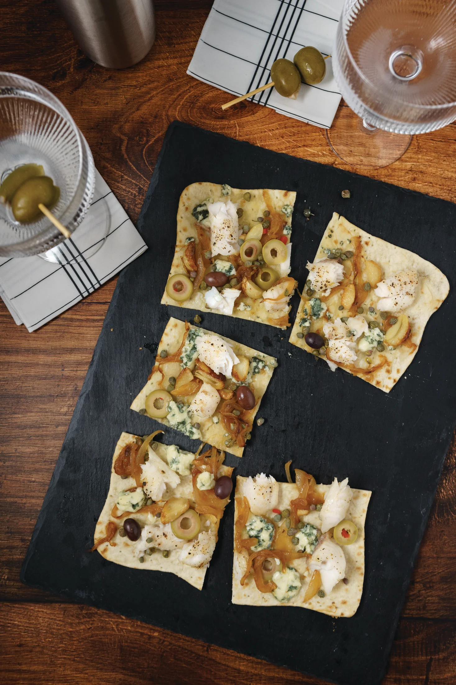 Catfish Flatbread with Blue Cheese and Olives – TCI